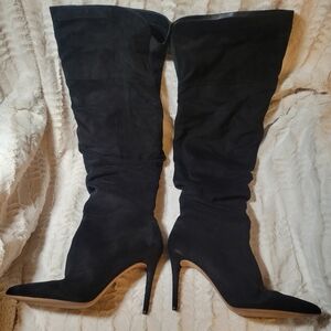 Jessica simpson slouchy black suede knee high boots heels